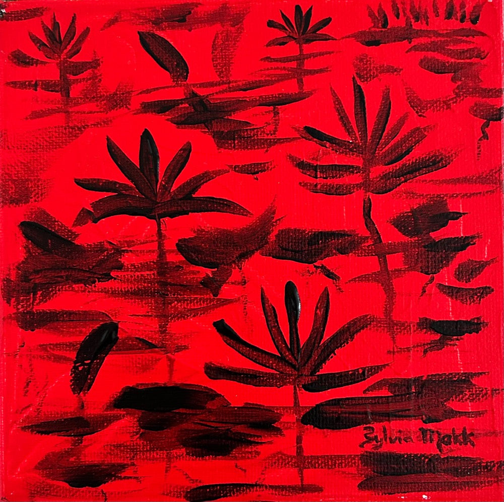 Black Lilies on Red by Sylvia Makk